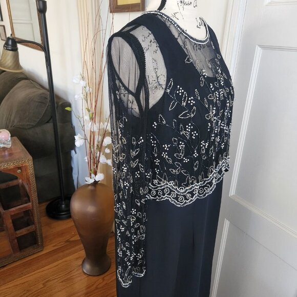 Stenay Vintage Navy Blue Evening Dress with Beaded, Shear Jacket Sz 12 - Picture 6 of 13